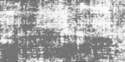 Grunge halftone gradient background. Faded grit noise texture. White and black sand wallpaper. Retro pixelated backdrop. Anime or manga style comic overlay. graphic design textured template modern