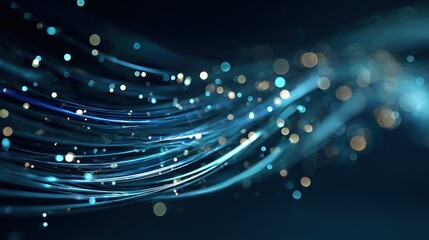 Digital data flow abstract blue light streams and bokeh particles