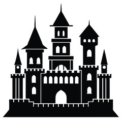 Obraz premium ancient castle with towers black and white silhouette on white background