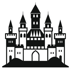 Obraz premium ancient castle with towers black and white silhouette on white background