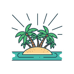 Obraz premium Tropical Island Paradise with Palm Trees and Sun Rays.