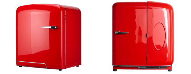 Retro-Style Red Single Door Fridge, 1950s Design, Side-Angled Mockup, Isolated