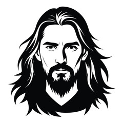 a long hair and bearded man black and white silhouette