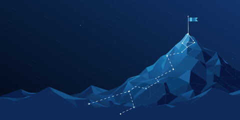 Fototapeta premium A polygonal mountain peak with a dotted path leading to the summit