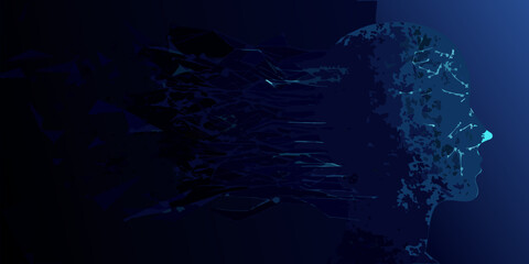 Abstract digital art featuring a human profile in shades of blue
