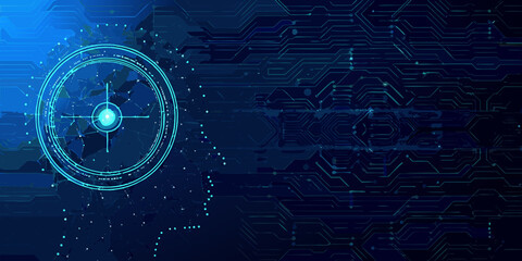 Obraz premium Abstract digital background with glowing circuit patterns and a central targeting reticle