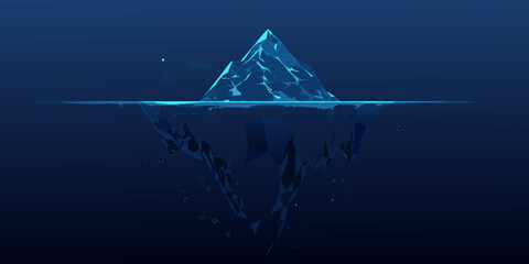 A striking illustration of a polygonal iceberg floating in deep blue water