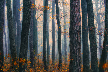 misty autumn forest 