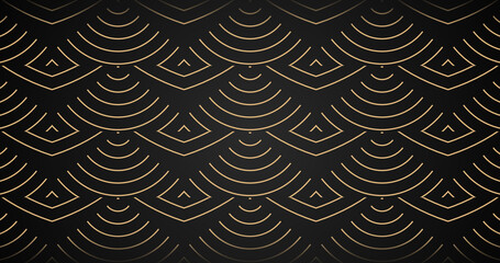 Elegant Art Deco Golden Ornament Illustration &mdash; Luxury Black and Gold Geometric Decorative Pattern Inspired by Gatsby Style, Vintage 1920s Chic Glamour Design