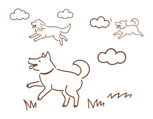 Cute Hand-Drawn Dog Running Line Art Illustration Set