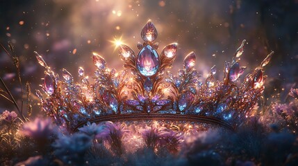 Enchanting jeweled crown, a symbol of elegance amidst a floral dreamscape
