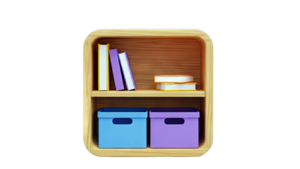 Bookshelf with Books and Boxes - 3D Render