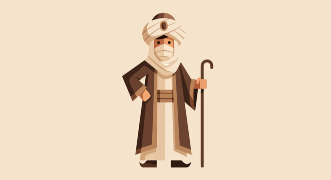 Wise old man in traditional Middle Eastern attire holding a staff.