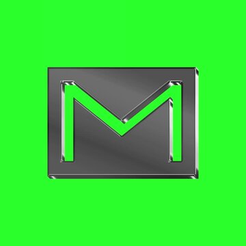Metallic Gmail Logo Icon Spinning on Green Screen Chroma Key Background for Communication Marketing Social Media Digital Technology and Business Email