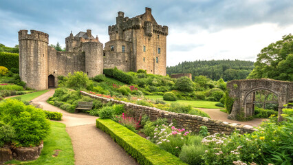 Majestic castle among gardens