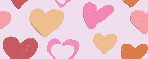 Pattern, banner with harts brush texture. Pastel color, hand draw.