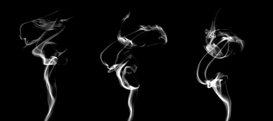 Abstract swirling white smoke shapes on a black background, creating a dynamic flowing texture ideal for branding, and creative visual effects that emphasize mystery, and minimalistic atmosphere.