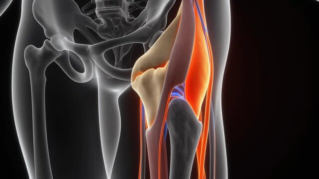 Medical Animation: Orbiting view of the human knee joint and surrounding fascia
