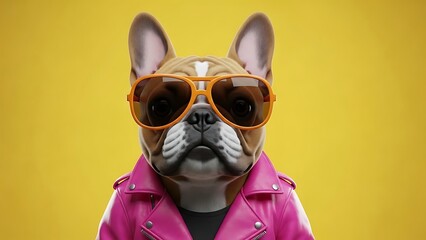 Fototapeta premium 3D Rendered Bulldog Character with Orange Sunglasses and Patterned Coat