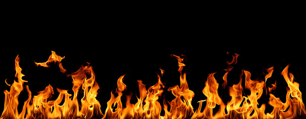 Realistic isolated fire flames on black background, perfect for digital design, photo compositing, visual effects, and creative projects requiring high-detail fiery textures and dynamic heat energy.