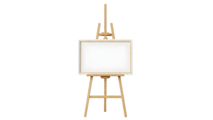 Golden easel displaying blank canvas isolated on transparent background