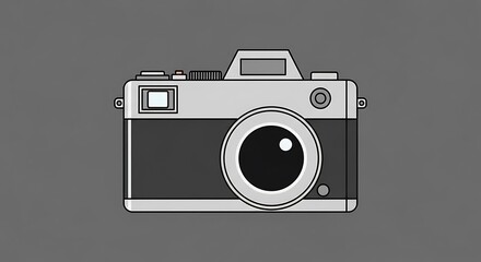 Retro Camera Illustration on Gray Background.