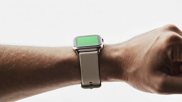 Close-up of a Person's Wrist Wearing a Smartwatch with a Green Screen
