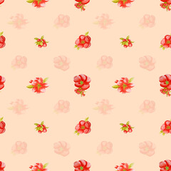 Red flowers on nude background. Elegant floral seamless pattern for your design. Watercolor botanical background