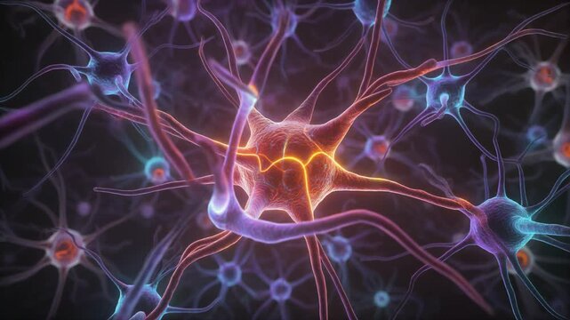 Animated 3D render of cholinergic neurons in the basal forebrain, displaying neural activity