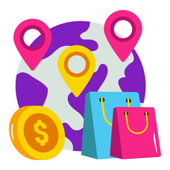 Conceptual flat design icon of global shopping 