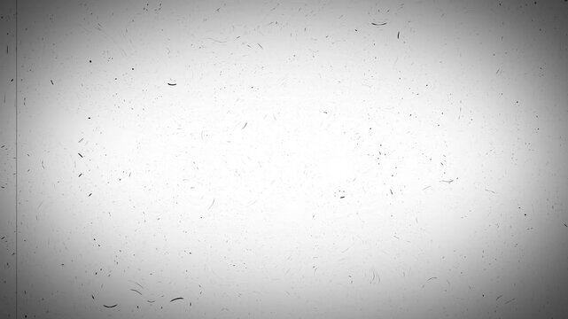 Film grain dust effect animation with random black particles motion, scratch lines and vignette on white background. 4K animated overlay for old film texture effect and vintage video editing.