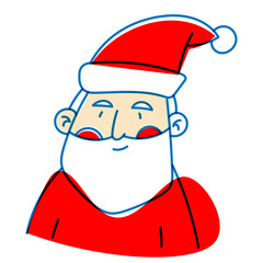 Santa Claus character drawn in a flat, naive, doodle style with a  risograph texture effect. Perfect for Christmas cards, holiday decorations, festive packaging, stickers, posters, and seasonal design