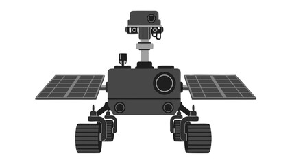 Gray robotic rover with solar panels and wheels isolated on black background robotic exploration vehicle