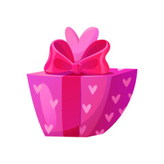 Gift Box with Coquette Bow Isolated on a White Background. Perfect for Holiday Celebrations Birthday, Valentine's Day, Christmas and New Year. Love and Romance Concept. Vector Cartoon Illustration.