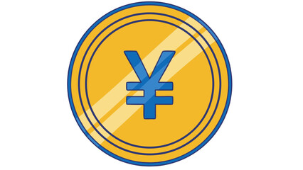 Golden Coin With Blue Yen Symbol Centered In A Circular Design With A Yellow And Blue Ring Outline Against A Transparent Background Representing Finance And Currency