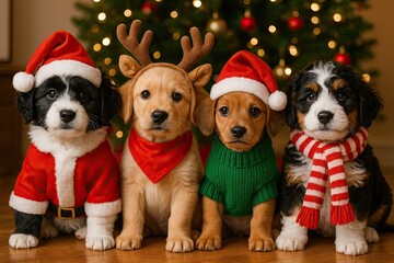 Four Festive Pups Ready for the Holidays