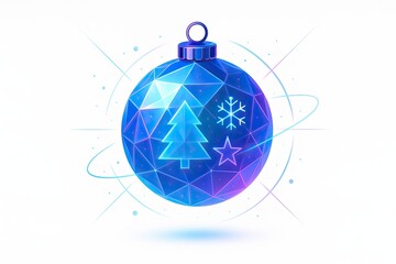 Futuristic Geometric Christmas Ornament with Holiday Icons