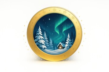 Enchanted Winter Night with Northern Lights in Golden Frame
