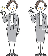 OKサインをするキャリアウーマン　全身　ベクター