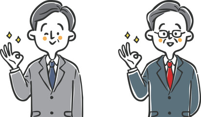 OKサインをする中高年ビジネスマン　上半身　ベクター