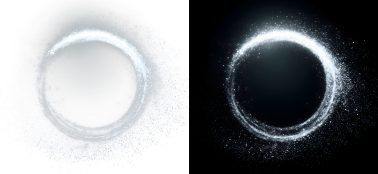 Glowing circular dust ring with sparkling particles isolated on black background as a transparent overlay effect - Powered by Adobe