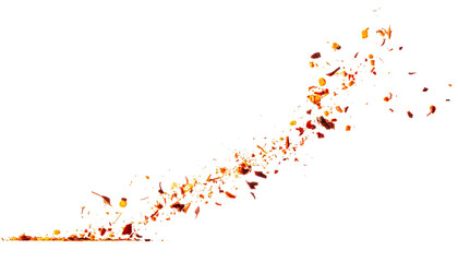 Graphic rendering featuring dynamic, fiery elements ascending diagonally on a black background