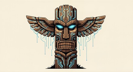 Tribal Mask with Glowing Eyes and Wings.