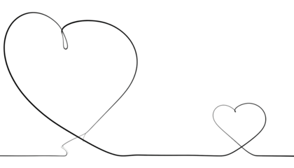 Two interconnected hearts, formed from a continuous line, against a stark black background