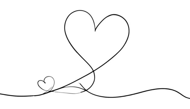 A dark image featuring a large heart with a smaller heart drawn connected by a fine line - Powered by Adobe