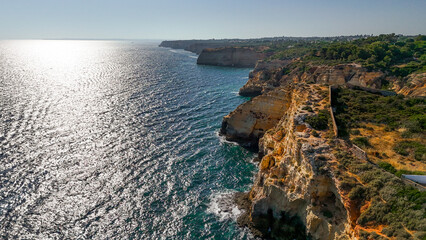 Praia do Carvoeiro, Portugal – Summer Beach Town with Cozy Streets and Ocean Views, Aerial Drone Footage