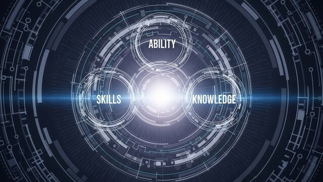 Shining core with assessment tools, Luminescent center showcasing evaluation and skill sets