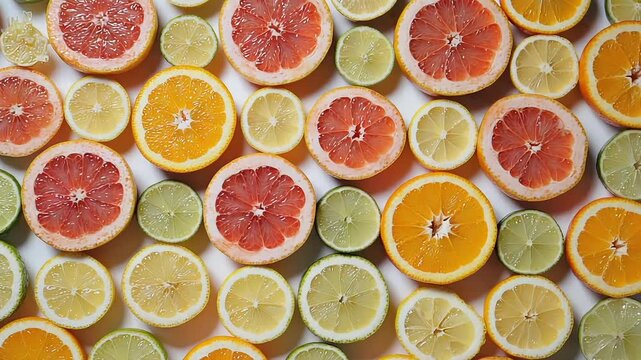 Colorful Citrus Slices Pattern with Lemon, Orange, Lime, and Grapefruit