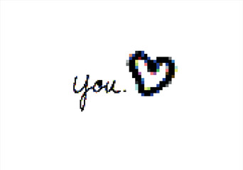 Pixel Heart Love Note for You. 8 bit. Game development, mobile app. Isolated vector illustration.