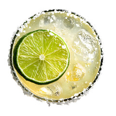 Refreshing Margarita Cocktail with Lime Slice and Salt Rim on White Background